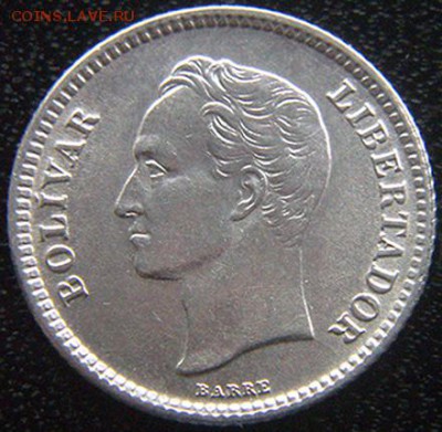 Венесуэла_25 сентимо 1954. Серебро UNC; до 16.11_22.36мск - 10620