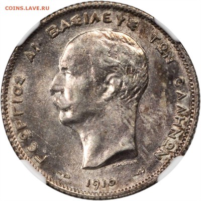 Греция, 1 драхма 1910 г., NGC MS-63 - 1