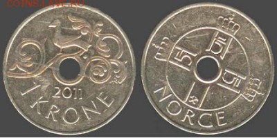 Норвегия 1 крона, 2011, до 21.00 мск 26.11.2015 - Норвегия 1 крона, 2011