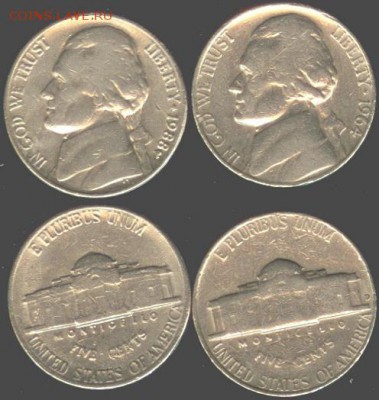 США- 5 центов 1964, 1988- Р, до 21.00 мск 26.11.2015 - США- 5 центов 1964, 1988