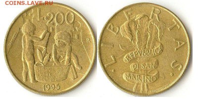 200 лир 1995г Сан-Марино до 27.11.15 - 200лир1995СМар
