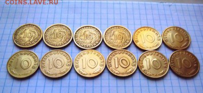 3 РЕЙХ 10 пфен(бронза) 12 штук до 26.11.2015 в 22:00 по МСК - 1