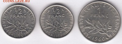 2 и 1 франк 1966 и 1960 С РУБЛЯ до 29.11в22:00 - франция 3шт-1.JPG