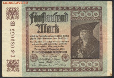 Германия 5000 марок 1922 г.28.11.15 г. 22 -00 МСК. - 5000 м. 1922 1