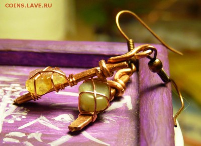 Медные серьги с камнями, ручная работа.  до 30.11 - P1110636.JPG