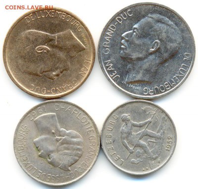 Люксембург_4 монеты 1952-1962-1976-1982; до 29.11_22.12мск - 10427