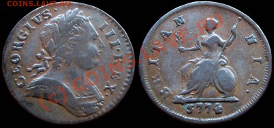 Британия - 4 нечастых монеты Георг III и Виктория - Farthing_1774