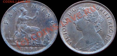 Британия - 4 нечастых монеты Георг III и Виктория - Farthing_1891