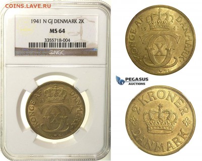 Дания, 2 кроны 1941 г., NGC MS-64 - s-l1600