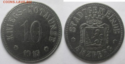 Нотгельды Германии. Обзорная тема. - 10 пф. 1917г. Арцберг