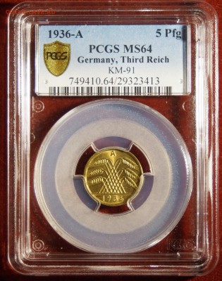 5 pfennig 1936 A  PCGS MS64 до 08.12.2015 22:00 МСК - DSC09240_1300x1653