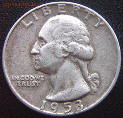 США_25 центов (квотер) 1953(D). Серебро; 04.12_22.22мс - 10707
