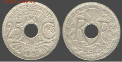 Франция 25 сантимов - 1920 год, до 21.00 мск 12.12.2015 - Франция-25 сентим 1920