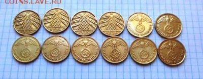 3 РЕЙХ 10 пфен(бронза) 12 штук до 08.12.2015 в 21:00 по МСК - 4