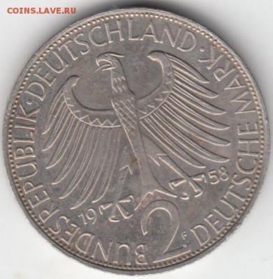 ФРГ 2 марки 1958 F Макс Планк до 12.12.2015 - 38.1