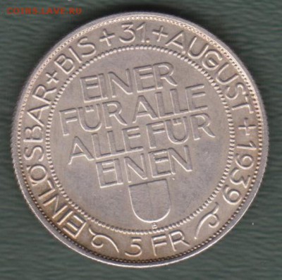 Швейцария, 5 Франков 1939 (12.12) - 3