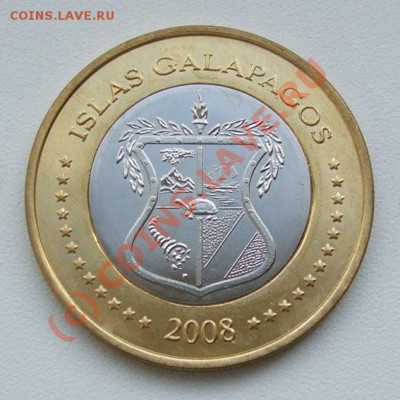 200 песо 2007 О.Пасхи, 5 дол 2008 Галапагоские о-ва БИМЕТАЛЛ - 5 долларов 2008 2
