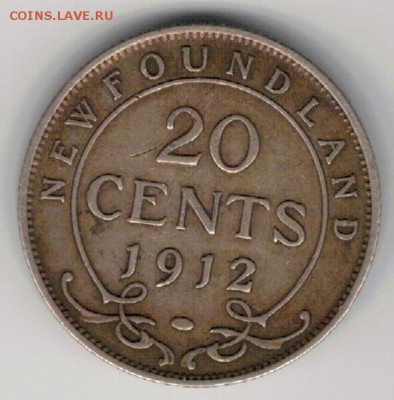 Ag Канада (Ньюфаундленд) 20 центов 1912 до 07.12-22ч (Б365) - 5-к1