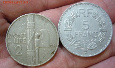 2 лиры 1924 + 5 франков 1950 - 12-12-15 - 55