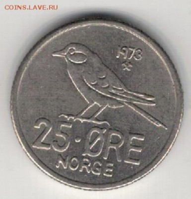 НОРВЕГИЯ 25 ЭРЕ 1973 СОЛОВЕЙ ДО 17.12.15 В 22.00МСК (Б396) - 4-25э73а