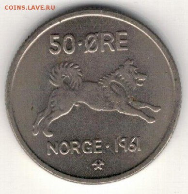 НОРВЕГИЯ 50 ЭРЕ 1961 СОБАКА ДО 17.12.15 В 22.00МСК (Б396) - 4-50э61а