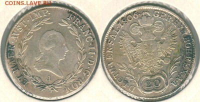 Австрия, 20 крейцеров 1806, с 200! - до 22-00мск 15.12 - aus-20k-1806