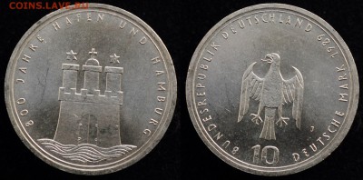 ФРГ 10 марок 1989 "800 лет Гамбургу" UNC  -17-12-15 в 22-00- - 10марок_1989_1