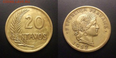 МОНЕТЫ МИРА №5 - Перу – 20 сентаво (1952)