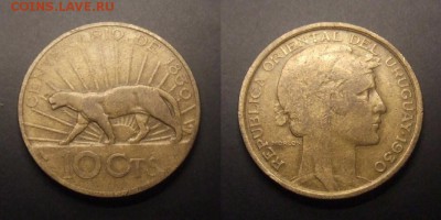 МОНЕТЫ МИРА №5 - Уругвай – 10 сентесимо (1930) «Пума; 100-летие первой Конституции Уругвая»