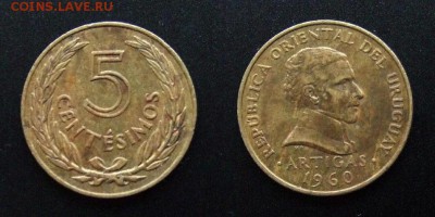 МОНЕТЫ МИРА №5 - Уругвай – 5 сентесимо (1960) ник.-лат.