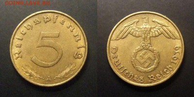 МОНЕТЫ МИРА №5 - Германия (3-й Рейх) – 5 рейхспфеннигов (1939 А) алюм.-бронза (XF) №1