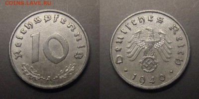 МОНЕТЫ МИРА №5 - Германия (3-й Рейх) – 10 рейхспфеннигов (1940 А) цинк (XF)