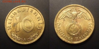 МОНЕТЫ МИРА №5 - Германия (3-й Рейх) – 10 рейхспфеннигов (1939 А) алюм.-бронза (XF)