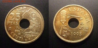 МОНЕТЫ МИРА №5 - Испания – 25 песет (1998) «Сеута – испанская колония в Африке»