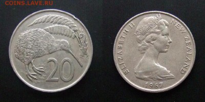 МОНЕТЫ МИРА №5 - Новая Зеландия – 20 центов (1967) «Птица киви» d-28,5мм