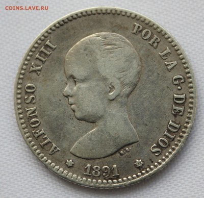 С 1 руб. ИСПАНИЯ 1 песета  1891г. АЛЬФОНСО-XIII до 25.12 - IMG_9205.JPG