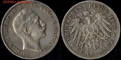 5 марок 1906 Прусиия до 26.12.15г 22.00 мск - 1906 1