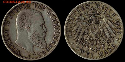 2 марки 1899 Вюрттемберг до 26.12.15г 22.00 МСК - 1899