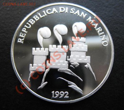 Сан Марино, серебро, 1992 г, 500 L, до 28.09 в 21-30 мск - с м 92 ол пруф а