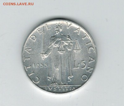 Ватикан 5 лир 1955 до 28.12.15   22-00 - 1 10