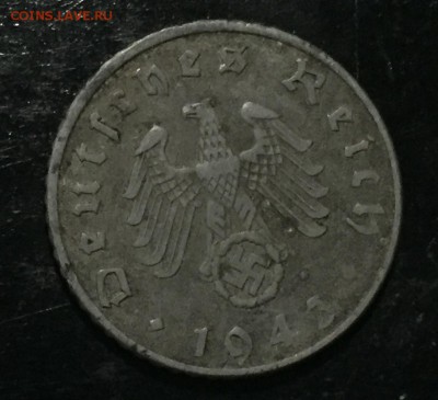 Рейх. 5 пфеннигов 1943 цинк. Поворот почти 180. до 29.12. - 2
