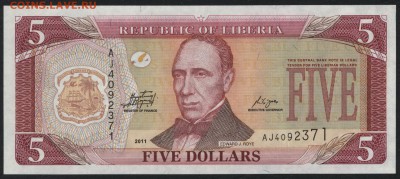 Либерия 5$  2011г. UNС до 22-00 мск 30.12.15 г. - Либерия 5 дол 2011 аверс