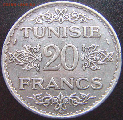 Французский Тунис_20 франков 1934. Серебро; до 31.12_22.12мс - 9231
