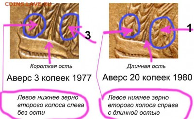 3 копейки 1989 - 3 копейки - ДЛИННАЯ и КОРОТКАЯ ости