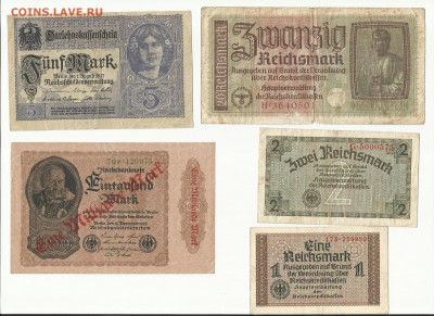 Рейхсмарки 1,2,5,20,1000 Сборный лот, до 5.01.2016 22:00 мск - 4
