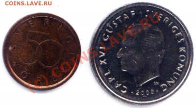 Швеция, 2 монеты 2009 года до 2.10 в 22°° - Sweden 1kr 50ore-1