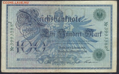 Германия 100 марок 1908 г. 11.01.16 г. 22 -00 МСК. - 100 м. 1908 1