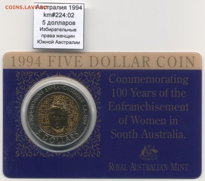 ~БИМ~Австралия~ 1994 5$ Мэри Ли km#224:02 до 19.01 - Australia_km224_02_1994_5$_Coincard_Reverse