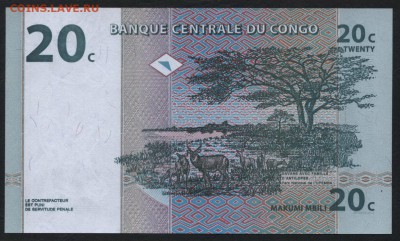 Конго 20 центов 1997 г. UNC. до 22-00 мск 16.01.16 г. - Конго 20ц 1997 реверс