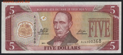 Либерия 5$  2011г. UNС до 22-00 мск 16.01.16г. - Либерия 5  2011 аверс